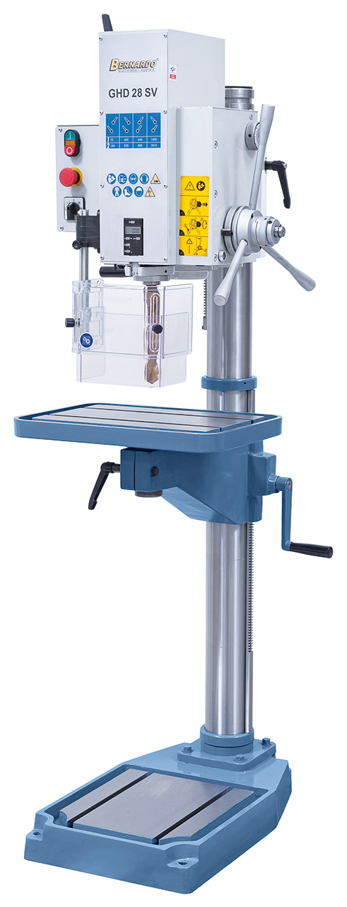 Taladro de columna con engranajes GHD 28 SV con indicador digital de profundidad de taladro