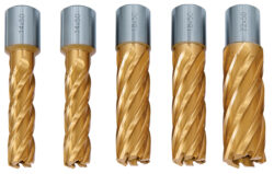 Accesorio para taladros magnéticos Broca sacanúcleos HSS CDL, recubiertas de TiN, 14/18/22 mm, profundidad de taladrado 50 mm, 5 piezas